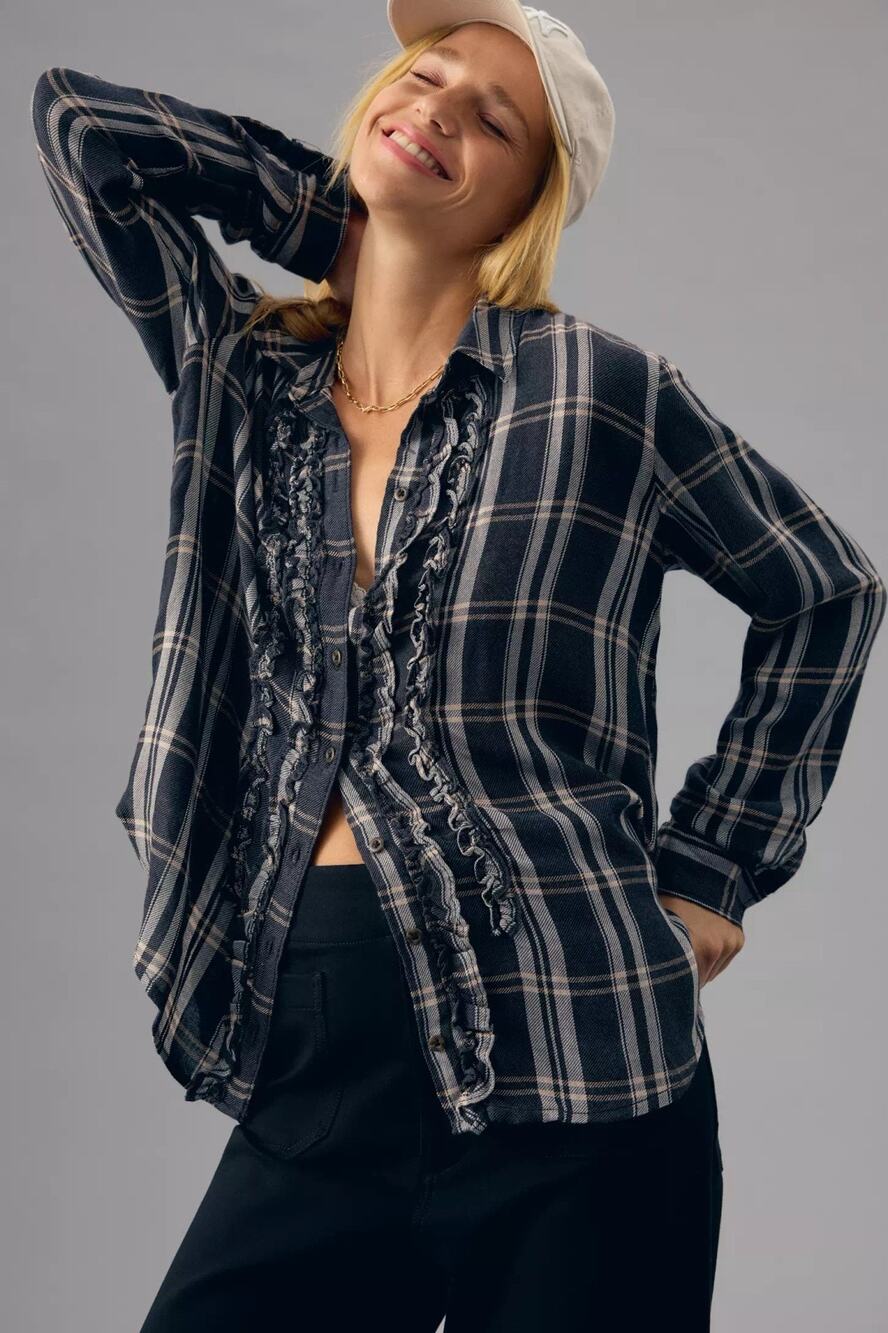 Anthropologie Pilcro Tuxedo Black Plaid Wool Blend Shirt New Small